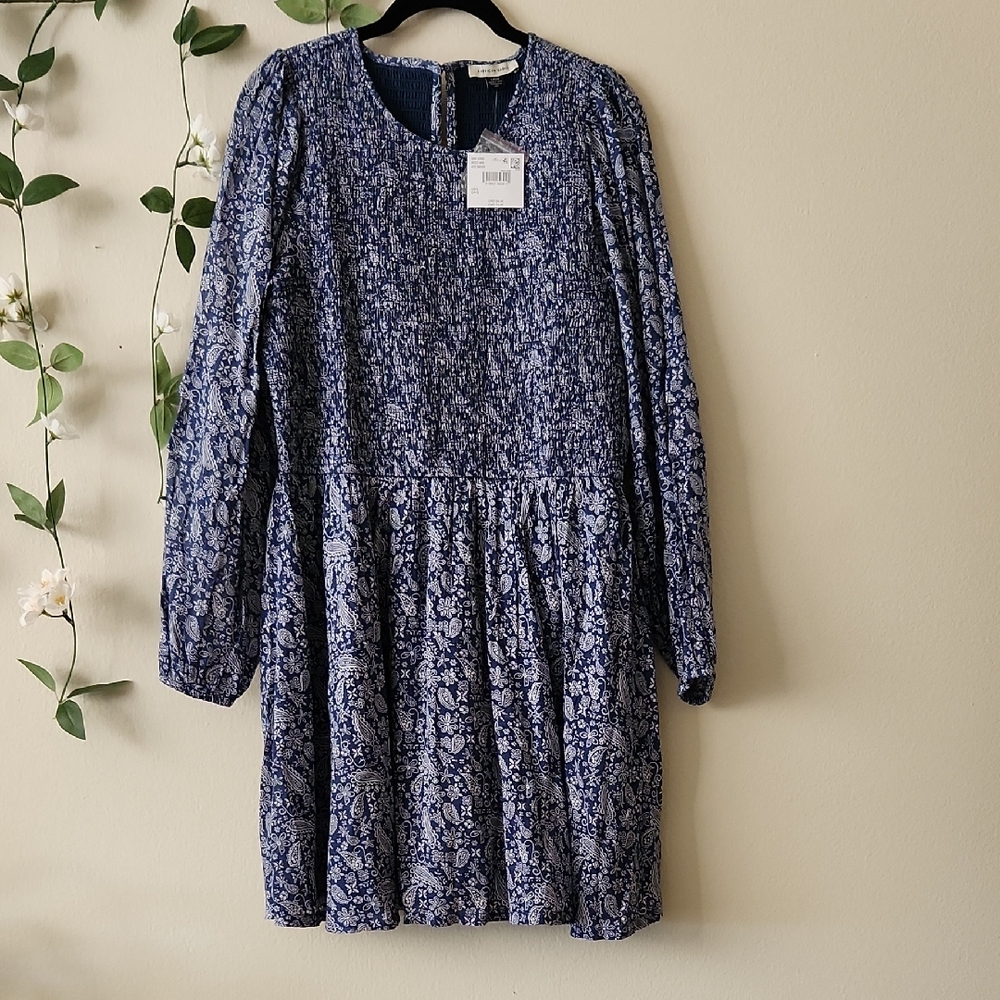 NWT - American Eagle Outfitters Long Sleeve Blue Paisley Mini Dress - L